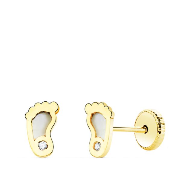 18K PENDIENTES ORO AMARILLO PIES CON NACAR 6X3.5 MM CIERRE TUERCA