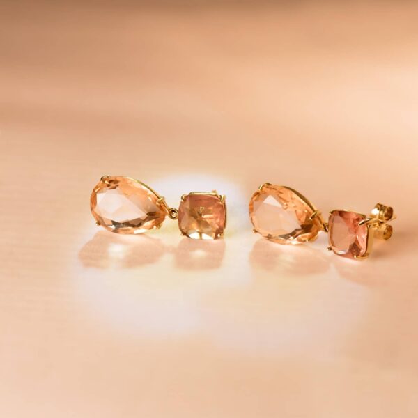 18K PENDIENTES ORO AMARILLO PIEDRA PERA COLOR ALEJANDRITA Y KUNCITA 24X10 MM CIERRE PRESION - Imagen 2