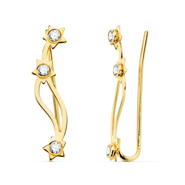 18K PENDIENTES ORO AMARILLO TREPADORES CIRCONITAS-ESTRELLAS CIERRE PRESION