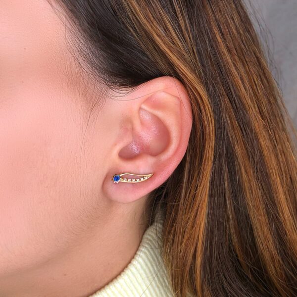 18K PENDIENTES ORO AMARILLO TREPADORES 19X5 MM CIRCONITAS-SOLES - Imagen 2