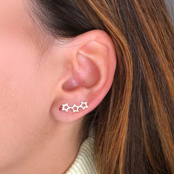 18K PENDIENTES ORO AMARILLO TREPADORES 3 ESTRELLAS 15X5 MM - Imagen 2