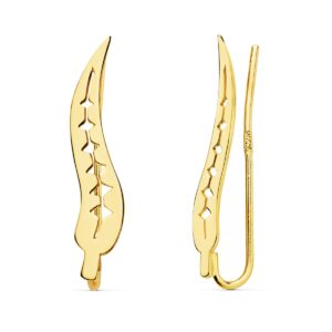 18K PENDIENTES ORO AMARILLO TREPADORES HOJA 22X4 MM