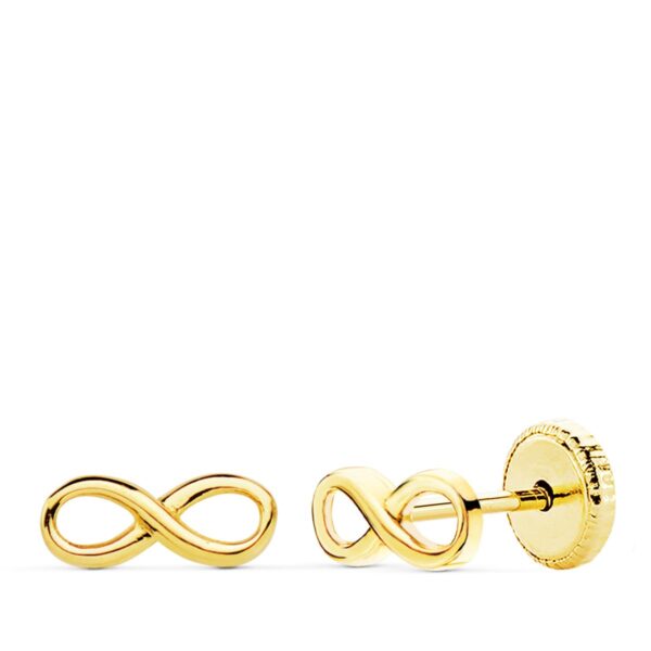18K PENDIENTES ORO AMARILLO INFINITO LISOS. 8X3 MM CIERRE TUERCA