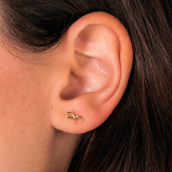 18K PENDIENTES ORO AMARILLO INFINITO LISOS. 8X3 MM CIERRE TUERCA - Imagen 2