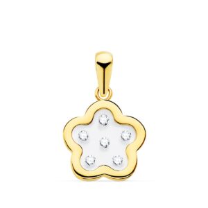 18K COLGANTE ORO AMARILLO FLOR AIRSHINE TRANSPARENTE CON CIRCONITA 11X11 MM