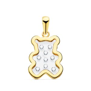 18K COLGANTE ORO AMARILLO OSO AIRSHINE TRANSPARENTE CON CIRCONITA 14X11 MM