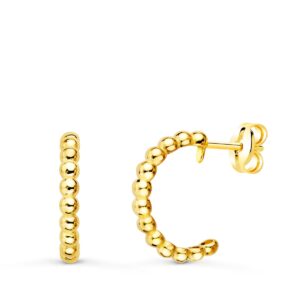 18K AROS ORO AMARILLO ABIERTOS BOLAS LISAS 14 MM ANCHO 2 MM CIERRE PRESION