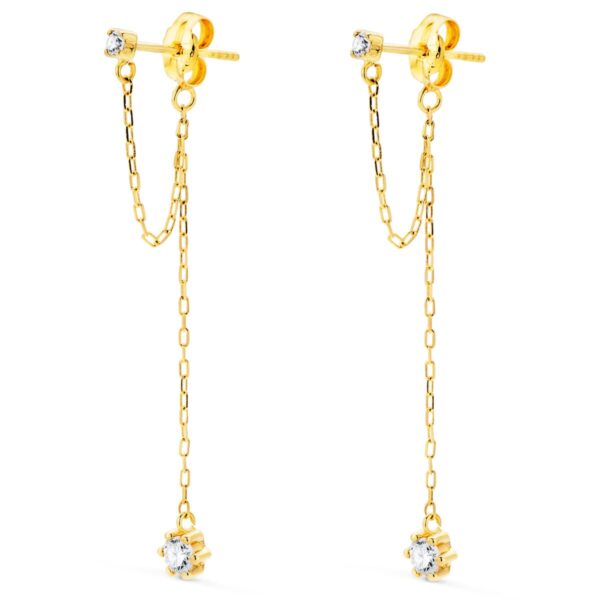 18K PENDIENTES ORO AMARILLO CIRCONITA CON DOBLE CADENA DE 3 CM CIERRE PRESION