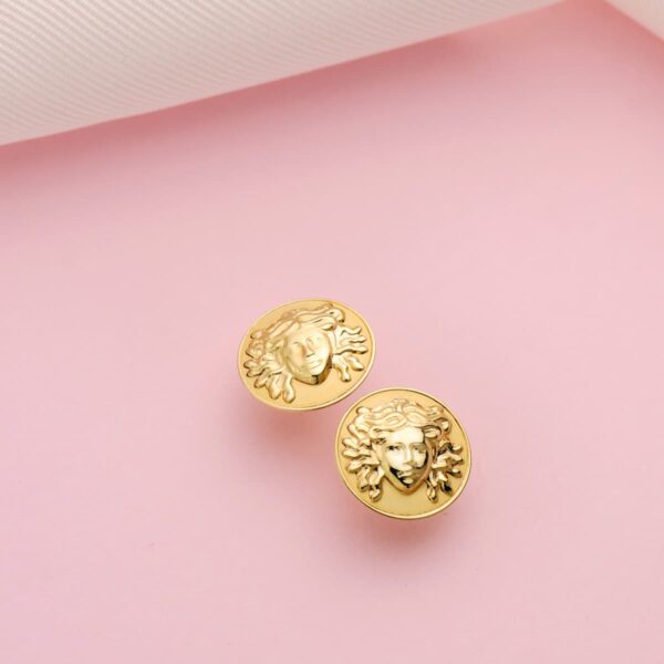 18K PENDIENTES ORO AMARILLO REDONDOS CON MEDUSA 12 MM BRILLO Y MATE PRESION - Imagen 2