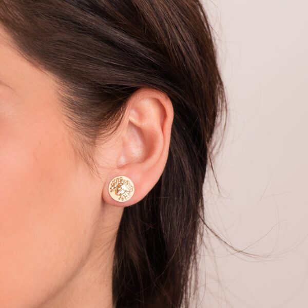 18K PENDIENTES ORO AMARILLO REDONDOS CON MEDUSA 12 MM BRILLO Y MATE PRESION - Imagen 3