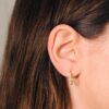 18K PENDIENTES ORO AMARILLO 1 2 ARO AGUAMARINA TALLA MARQUISE. 15X2 MM PRESION - Imagen 2