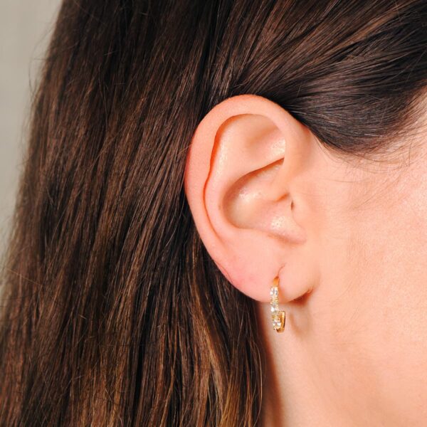 18K PENDIENTES ORO AMARILLO 1 2 ARO AGUAMARINA TALLA MARQUISE. 15X2 MM PRESION - Imagen 2