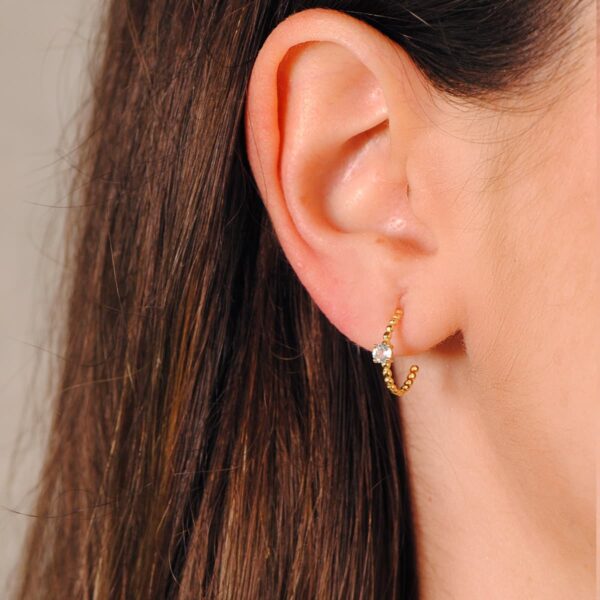 18K PENDIENTES ORO AMARILLO MEDIO ARO BOLITAS CON AGUAMARINA 13X3MM CIERRE PRESION - Imagen 2