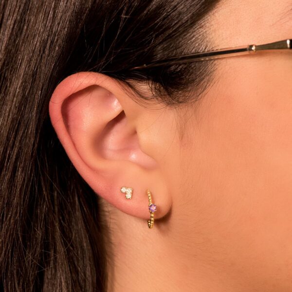 18K PENDIENTES ORO AMARILLO MEDIO ARO BOLITAS CON AMATISTA 13X3MM CIERRE PRESION - Imagen 2