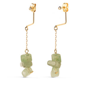 18K PENDIENTES ORO AMARILLO BOLA 2MM Y CADENA CON 3 PIEDRAS VERDES. ALTO: 41MM. CIERRE PRESION