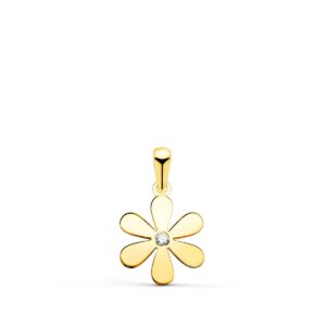 18K COLGANTE ORO AMARILLO FLOR 6 PETALOS EN BRILLO CON CIRCONITA 14X11 MM