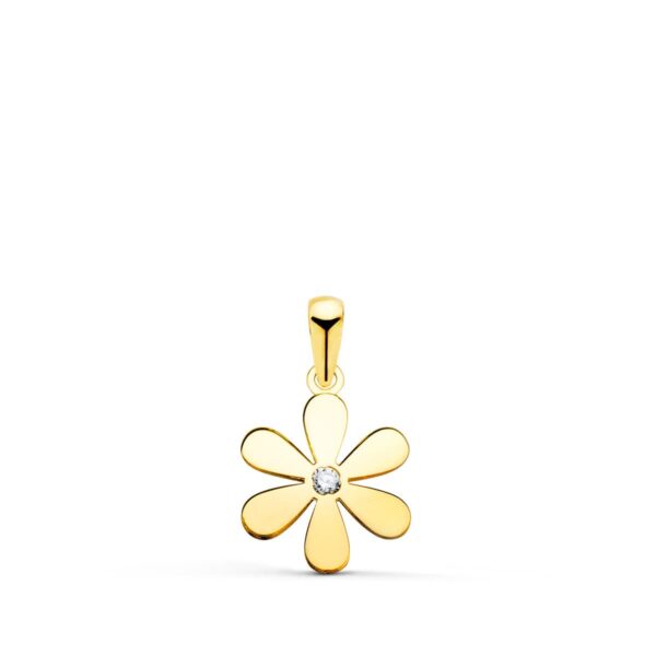 18K COLGANTE ORO AMARILLO FLOR 6 PETALOS EN BRILLO CON CIRCONITA 14X11 MM