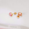 18K PENDIENTES ORO AMARILLO OVAL PIEDRA ROSA 7 X 5 MM. CIERRE PRESION - Imagen 2