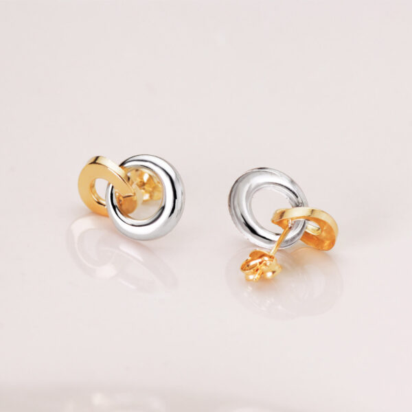 18K PENDIENTES ORO BICOLOR DOBLE ARO BRILLO 13 X 10 MM. CIERRE PRESION - Imagen 2