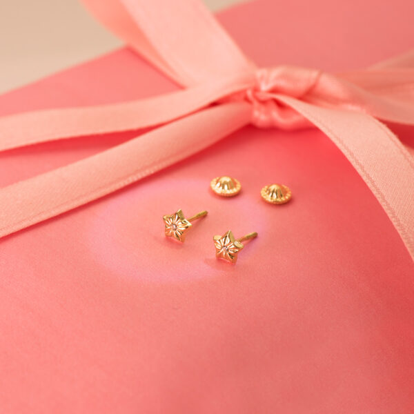 18K PENDIENTES ORO AMARILLO ESTRELLAS CON CIRCONITA 5 X 5 MM CIERRE TUERCA - Imagen 2