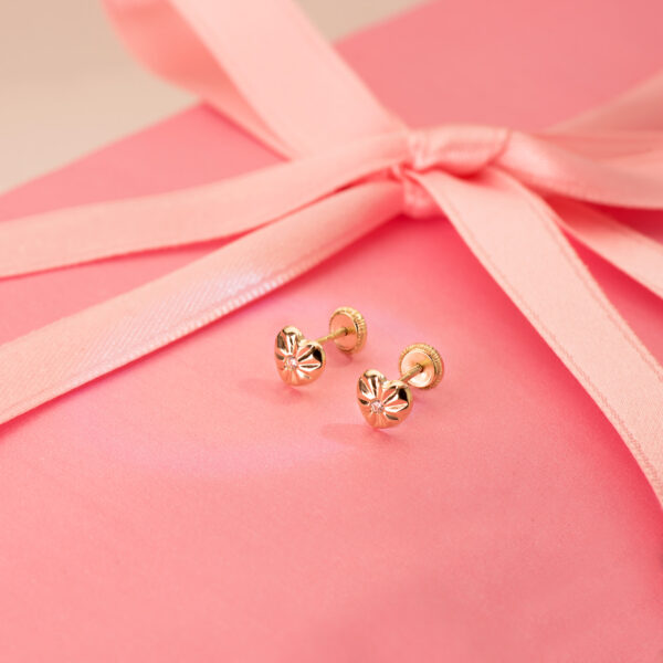 18K PENDIENTES ORO AMARILLO CORAZON CON CIRCONITA 6,5 X 6 MM CIERRE TUERCA - Imagen 2
