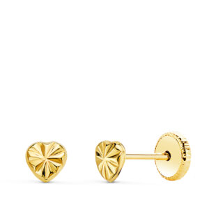 18K PENDIENTES ORO AMARILLO CORAZON 4 X 4 MM CIERRE TUERCA