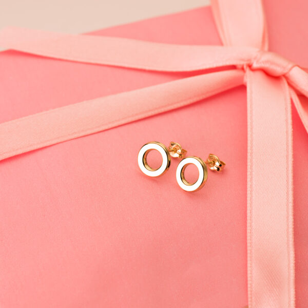 18K PENDIENTES ORO AMARILLO CIRCULO EN BRILLO 9 MM. CIERRE PRESION - Imagen 2