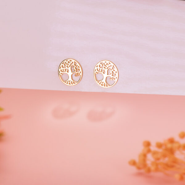 18K PENDIENTES ORO AMARILLO ARBOL DE LA VIDA EN BRILLO CALADOS 10 MM. CIERRE PRESION - Imagen 2