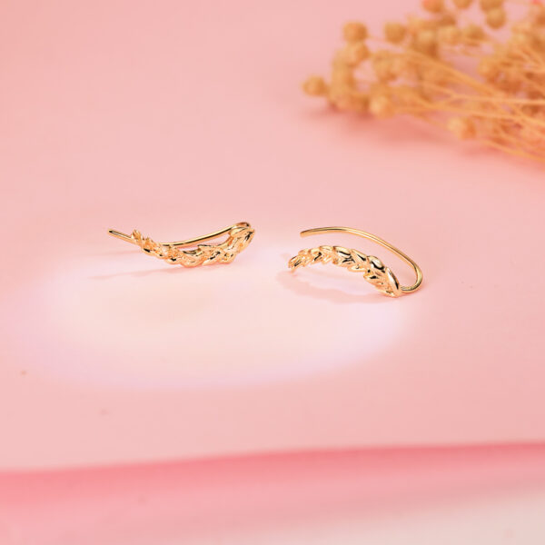 18K PENDIENTES ORO AMARILLO TREPADORES CON HOJITAS. 15 X 3 MM - Imagen 2