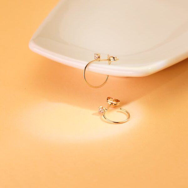 18K PENDIENTES ORO AMARILLO AROS ABIERTOS HILO FINO 0,5MM CON CIRCONITA 14 MM. CIERRE PRESION - Imagen 2