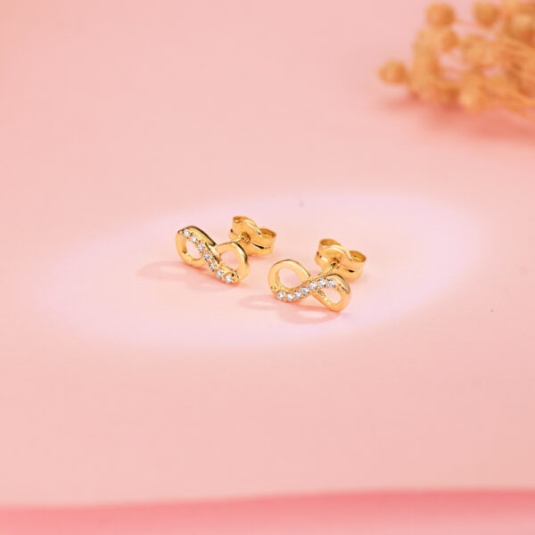 18K PENDIENTES ORO AMARILLO INFINITO CON CIRCONITAS. 9,5 X 4 MM. CIERRE PRESION - Imagen 2