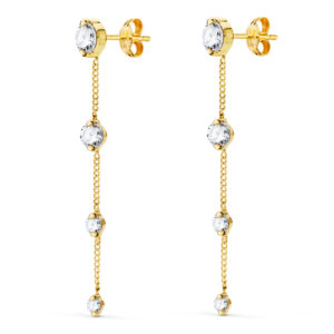 18K PENDIENTES ORO AMARILLO LARGOS CON CADENA Y CIRCONITA 46 MM. CIERRE PRESIONÇ
