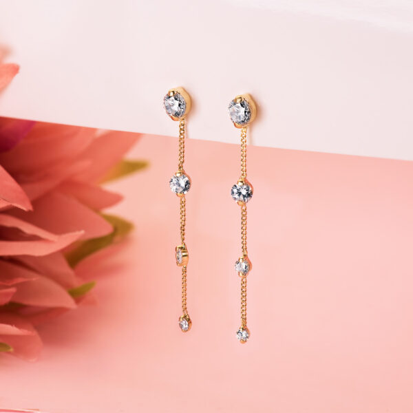 18K PENDIENTES ORO AMARILLO LARGOS CON CADENA Y CIRCONITA 46 MM. CIERRE PRESIONÇ - Imagen 2