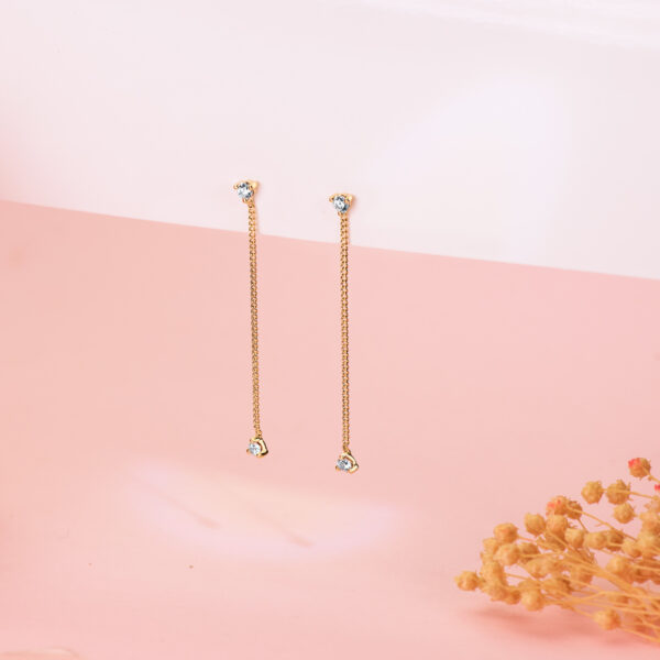18K PENDIENTES ORO AMARILLO LARGOS CON CADENA Y CIRCONITA 42 MM. CIERRE PRESION - Imagen 2