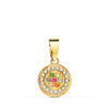 18K COLGANTE ORO AMARILLO CON CIRCONITA BLANCAS Y MULTICOLOR. DIAMETRO: 9MM