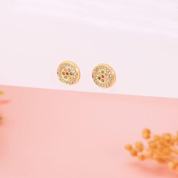 18K PENDIENTES ORO AMARILLO REDONDOS CON CIRCONITA MULTICOLOR 9 MM. CIERRE PRESION - Imagen 2