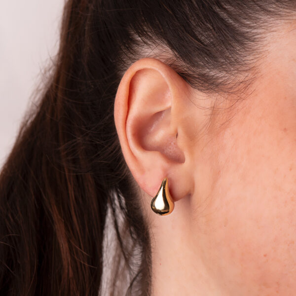 18K PENDIENTES ORO AMARILLO GOTA LISA BRILLO HUECA 16 X 9 MM. CIERRE PRESION - Imagen 2