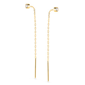 18K PENDIENTES ORO AMARILLO CON CIRCONITA CHATON 3MM Y CADENA. LARGO: 55MM CIERRE PRESION