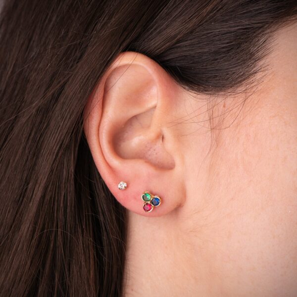 18K PENDIENTES ORO AMARILLO TREBOL PIEDRAS COLORES 7 X 6,5 MM CIERRE PRESION - Imagen 2