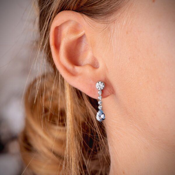 18K PENDIENTES ORO BLANCO AGUA MARINA EN FORMA DE GOTA Y CIRCONITAS. 22X5 MM. CIERRE PRESION - Imagen 3