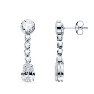 18K PENDIENTES ORO BLANCO CIRCONITA EN FORMA DE GOTA Y CIRCONITAS. 22X5 MM. CIERRE PRESION
