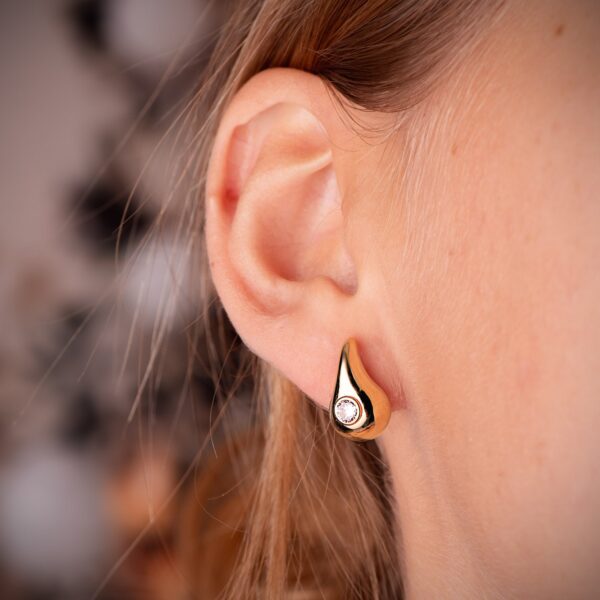18K PENDIENTES ORO AMARILLO GOTA CON CIRCONITA BRILLO HUECA 16 X 9 MM. CIERRE PRESION - Imagen 2