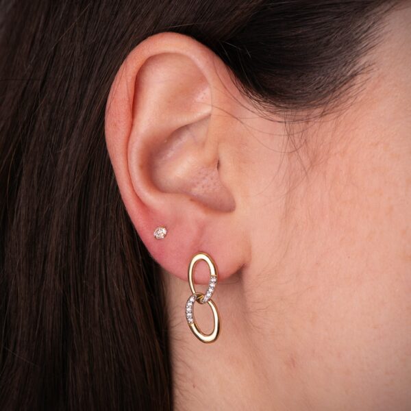 18K PENDIENTES ORO BICOLOR DOS ESLABONES CON CIRCONITAS. MEDIDA: 20 X 7 MM. CIERRE PRESION - Imagen 2