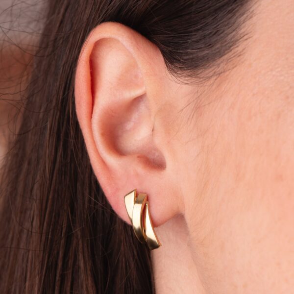 18K PENDIENTES ORO AMARILLO TRES BANDAS LISAS. 17 X 7 MM. CIERRE PRESION - Imagen 2