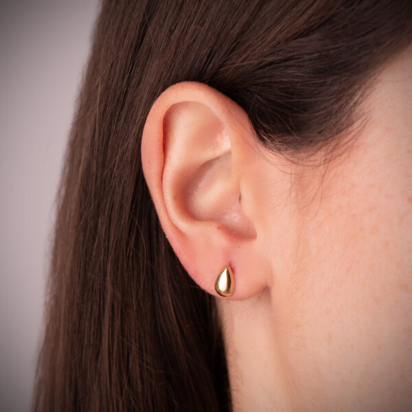 18K PENDIENTES ORO AMARILLO GOTA LISA BRILLO HUECA 8 X 5,5 MM. CIERRE PRESION - Imagen 2