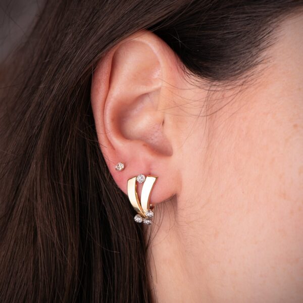 18K PENDIENTES ORO BICOLOR BANDAS Y MOTIVOS REDONDOS TALLADOS. 16,5 X 10 MM. CIERRE CATALAN - Imagen 2