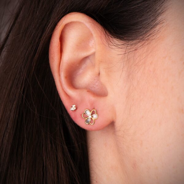 18K PENDIENTES ORO BICOLOR TREBOL CON CIRCONITAS. MEDIDA: 8X7 MM. CIERRE PRESION - Imagen 2