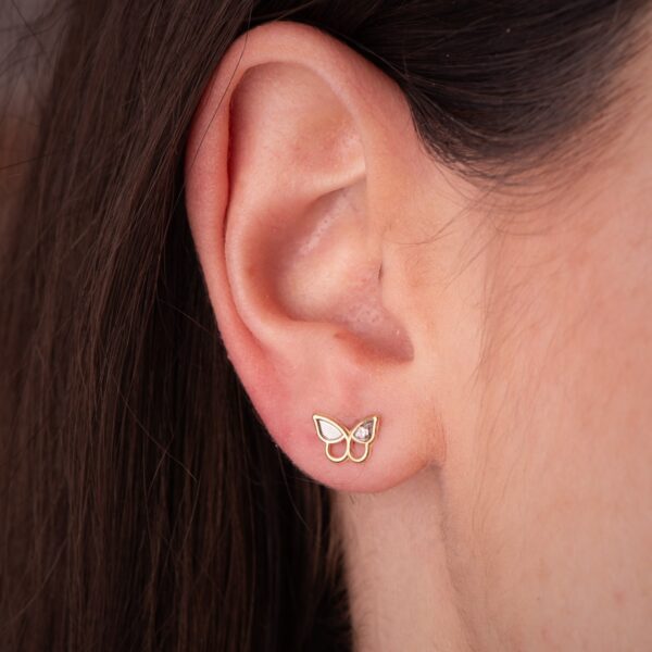 18K PENDIENTES ORO BICOLOR MARIPOSA CON CIRCONITAS. MEDIDA: 8 X 6,5 MM. CIERRE PRESION - Imagen 2