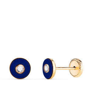 18K PENDIENTES ORO AMARILLO REDONDOS LAPIZLAZULI CON BOCEL CIRCONITA. MEDIDA: 5,5MM. CIERRE TUERCA