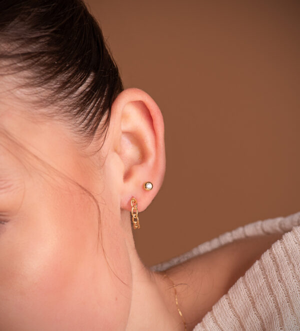 18K PENDIENTES ORO AMARILLO MEDIO ARO ESLABONES 16X3 MM. CIERRE PRESION - Imagen 2